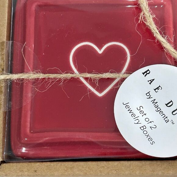 Rae Dunn Jewelry Boxes Red Set of 2 Embossed Artisan Collection by Magenta - Picture 4 of 6